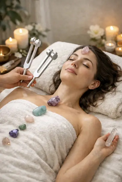 Reiki healing session in London with crystals and sound therapy for deep relaxation