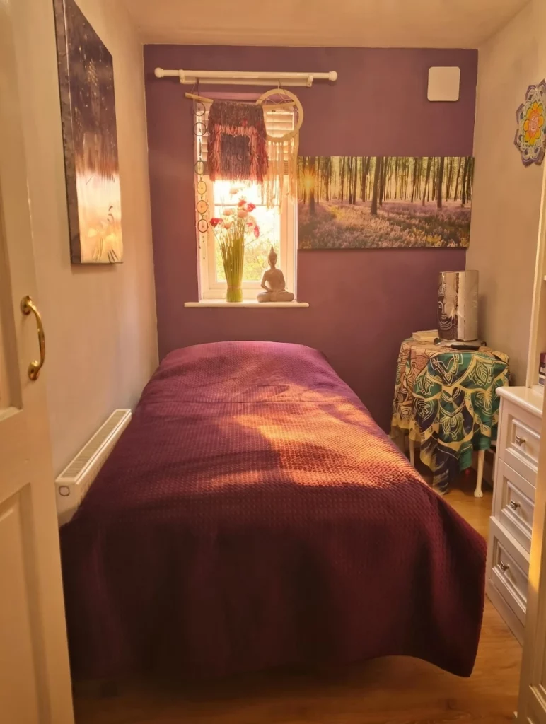 peaceful Reiki treatment room in Enfield retreat space designed for rest and healing